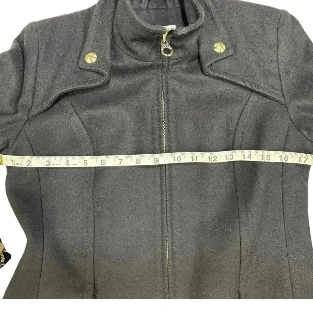 Laundry By Design Wool Front Zip Fit-and-Flare Black Peacoat Gold Hardware Sz S - Picture 10 of 14